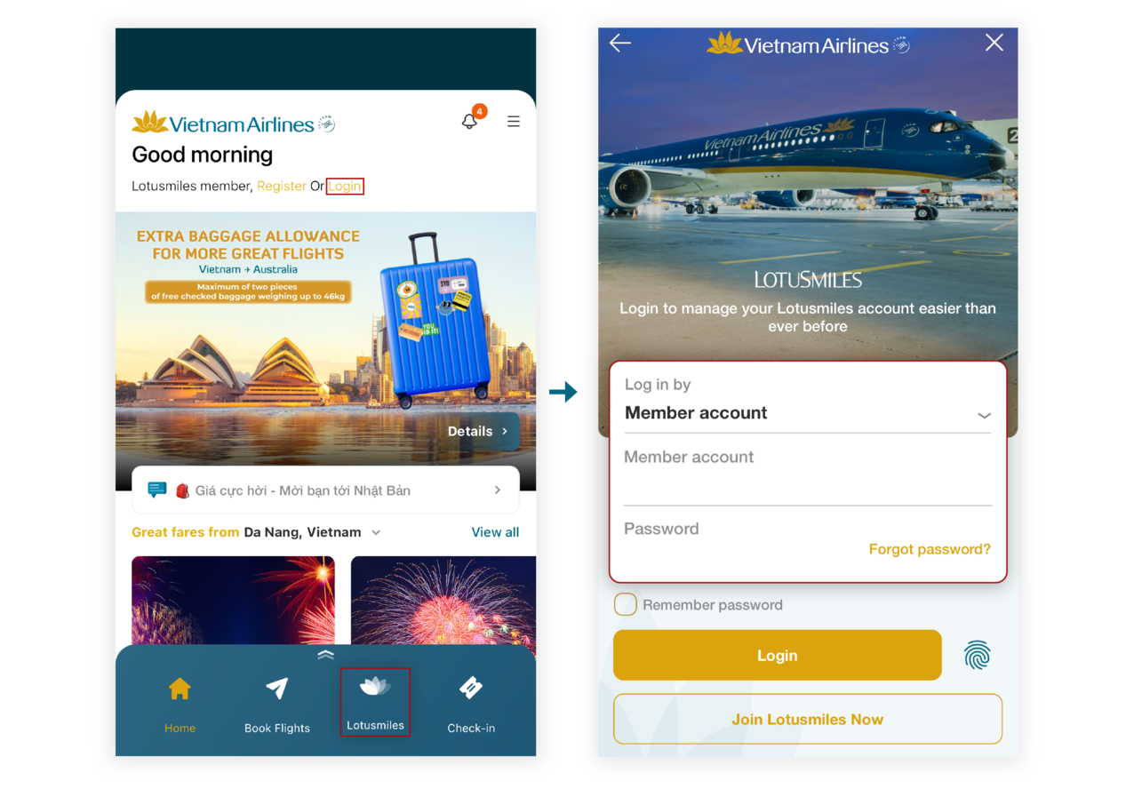 Instructions for reinstating bonus miles on the app 1.
